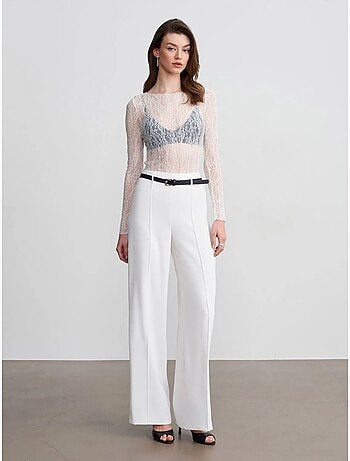 Pantalón de crepé de pernera ancha con cinturón