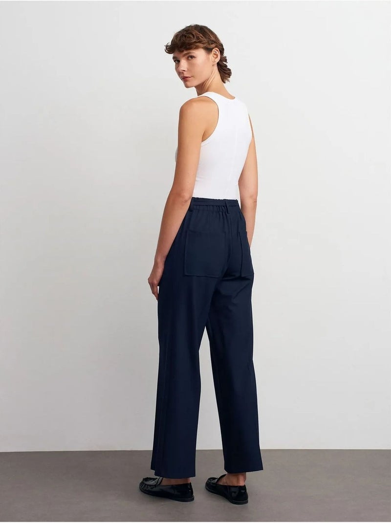 Pantalón de crepé de pernera ancha con cinturón dilvin Azul marino - Kiabi