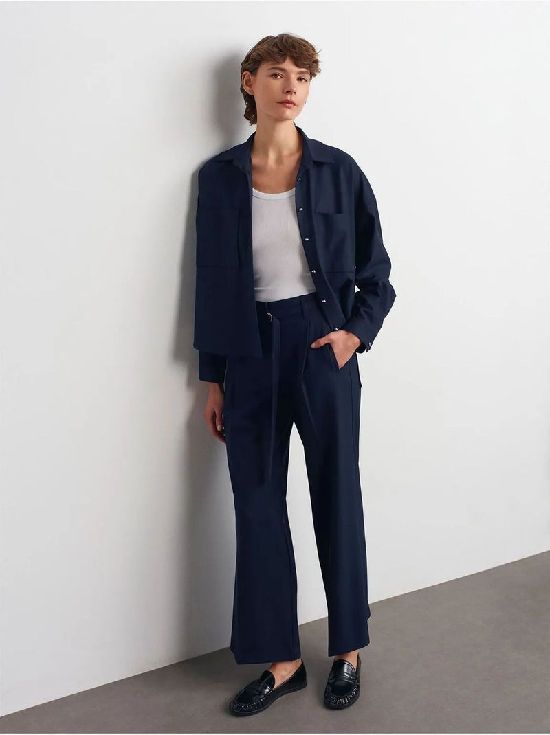 Pantalón de crepé de pernera ancha con cinturón dilvin Azul marino - Kiabi