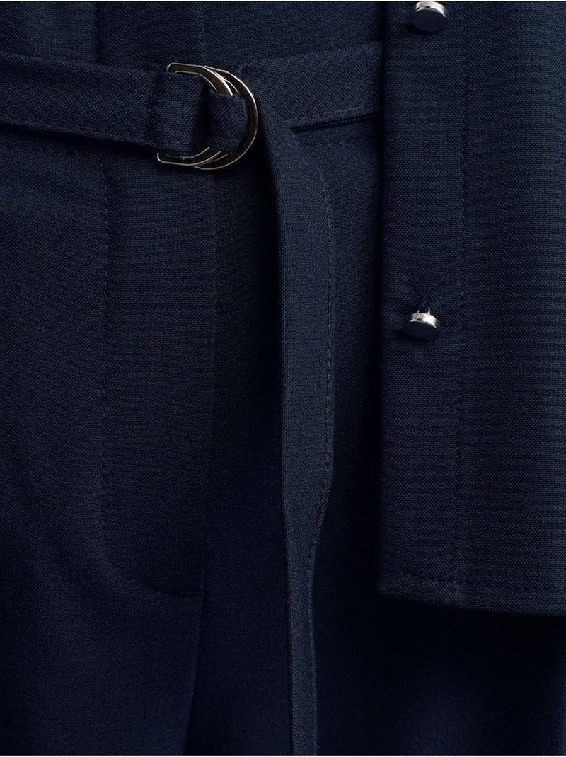 Pantalón de crepé de pernera ancha con cinturón dilvin Azul marino - Kiabi