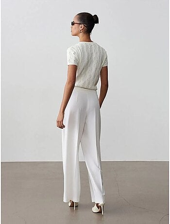 Pantalón de crepé de pernera ancha con cinturón dilvin