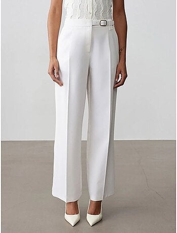Pantalón de crepé de pernera ancha con cinturón dilvin