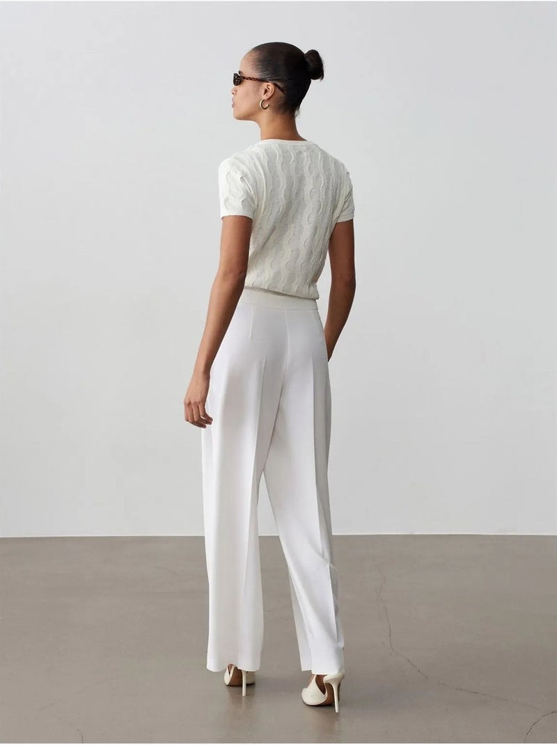 Pantalón de crepé de pernera ancha con cinturón dilvin Blanco - Kiabi