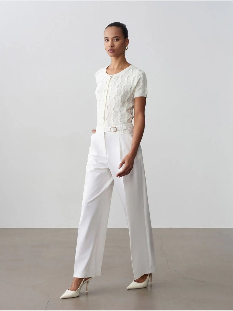 Pantalón de crepé de pernera ancha con cinturón dilvin Blanco - Kiabi