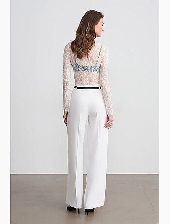 Pantalón de crepé de pernera ancha con cinturón dilvin