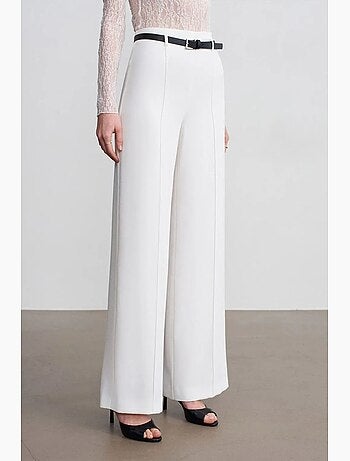 Pantalón de crepé de pernera ancha con cinturón dilvin