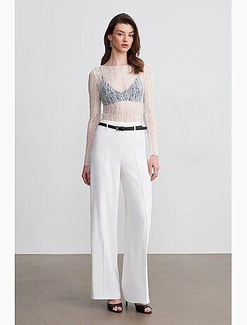 Pantalón de crepé de pernera ancha con cinturón dilvin