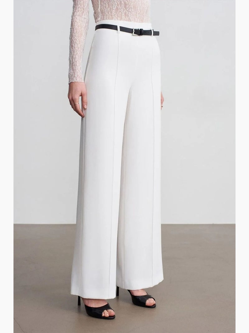 Pantalón de crepé de pernera ancha con cinturón dilvin Blanco roto - Kiabi