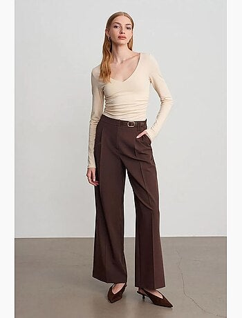Pantalón de crepé de pernera ancha con cinturón dilvin