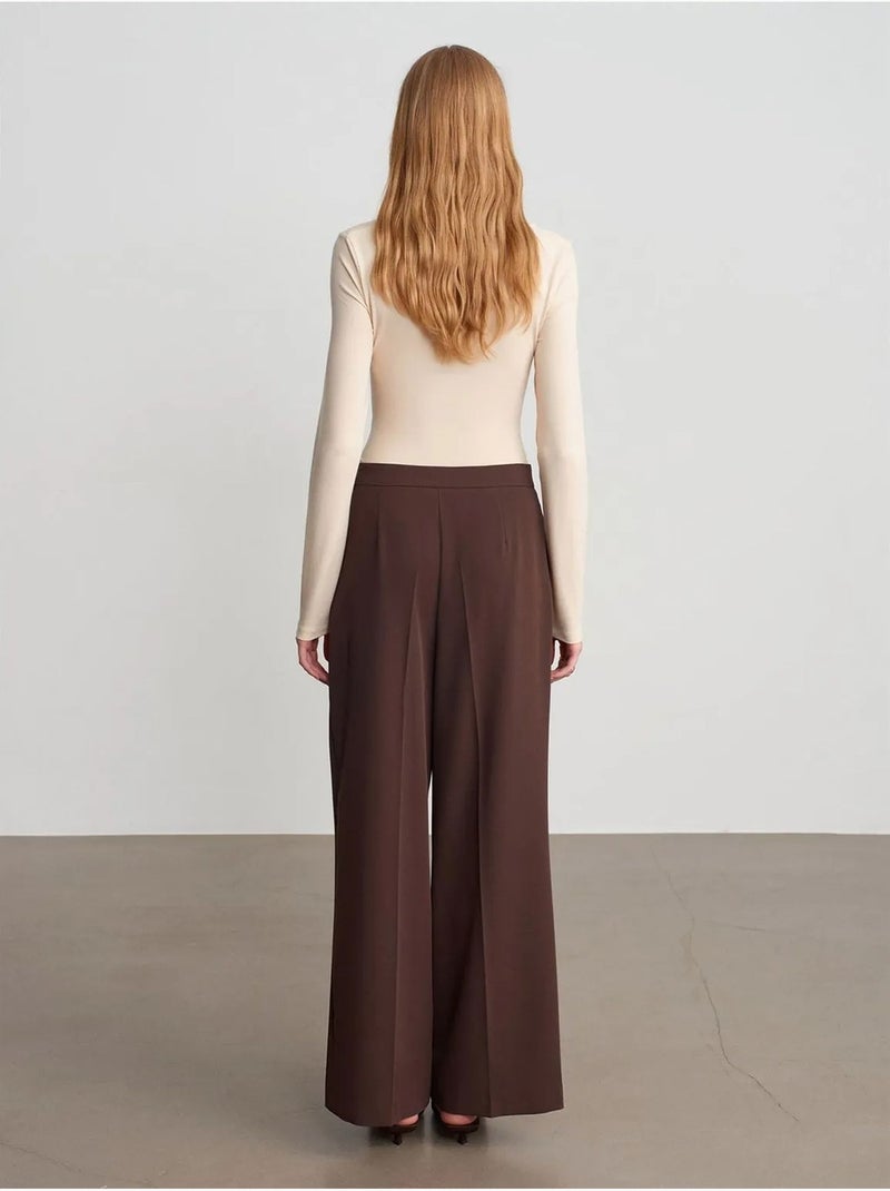 Pantalón de crepé de pernera ancha con cinturón dilvin Marrón chocolate - Kiabi