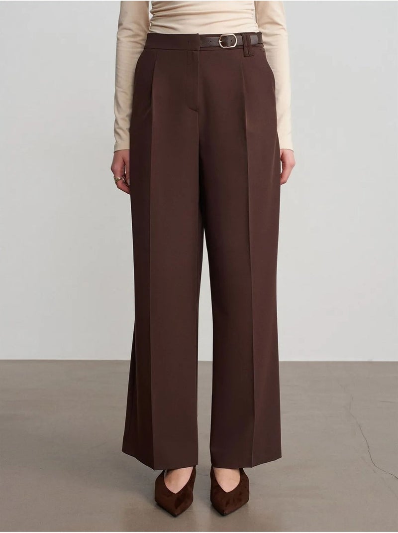 Pantalón de crepé de pernera ancha con cinturón dilvin Marrón chocolate - Kiabi