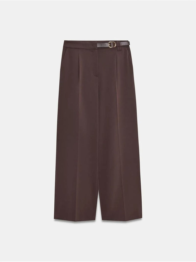 Pantalón de crepé de pernera ancha con cinturón dilvin Marrón chocolate - Kiabi
