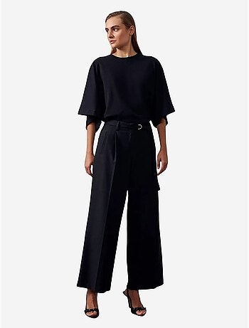 Pantalón de crepé de pernera ancha con cinturón dilvin