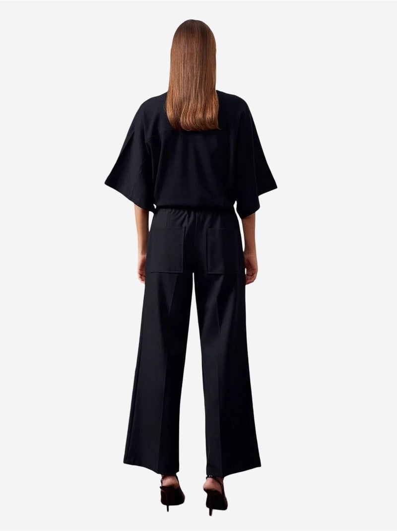 Pantalón de crepé de pernera ancha con cinturón dilvin Negro - Kiabi