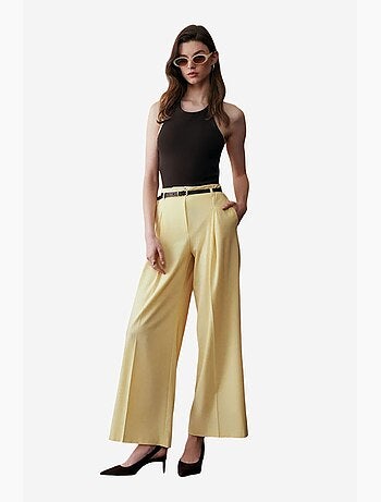 Pantalón de crepé de pernera ancha con cinturón para mujer dilvin