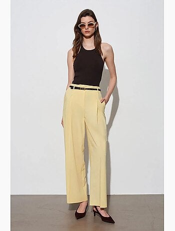 Pantalón de crepé de pernera ancha con cinturón para mujer dilvin