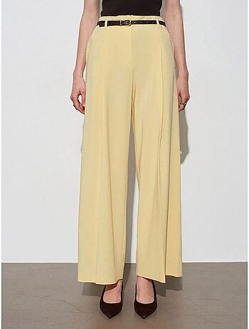 Pantalón de crepé de pernera ancha con cinturón para mujer dilvin
