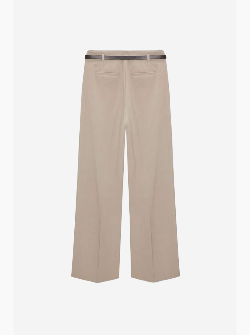 Pantalón de crepé de pernera ancha con cinturón para mujer dilvin Beige arcilla - Kiabi