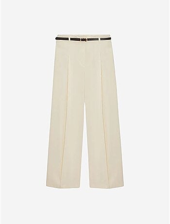 Pantalón de crepé de pernera ancha con cinturón para mujer dilvin