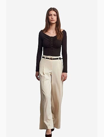 Pantalón de crepé de pernera ancha con cinturón para mujer dilvin
