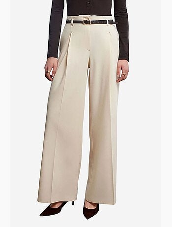 Pantalón de crepé de pernera ancha con cinturón para mujer dilvin