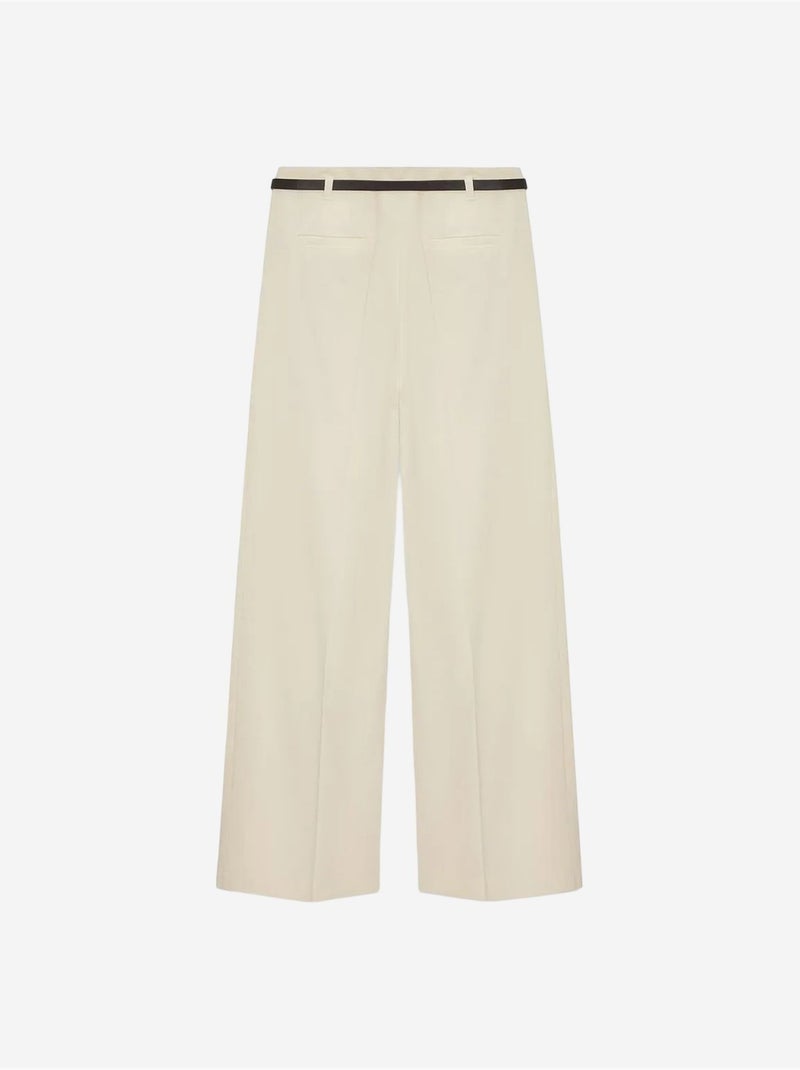 Pantalón de crepé de pernera ancha con cinturón para mujer dilvin Crema - Kiabi