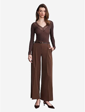 Pantalón de crepé de pernera ancha con cinturón para mujer dilvin