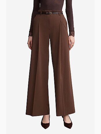 Pantalón de crepé de pernera ancha con cinturón para mujer dilvin