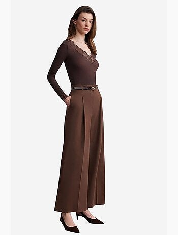 Pantalón de crepé de pernera ancha con cinturón para mujer dilvin
