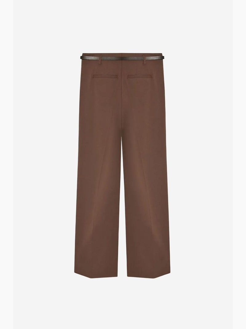 Pantalón de crepé de pernera ancha con cinturón para mujer dilvin Marrón chocolate - Kiabi