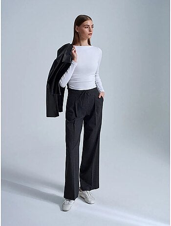 Pantalón de crepé de pernera ancha con cordón dilvin