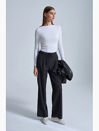Pantalón de crepé de pernera ancha con cordón dilvin