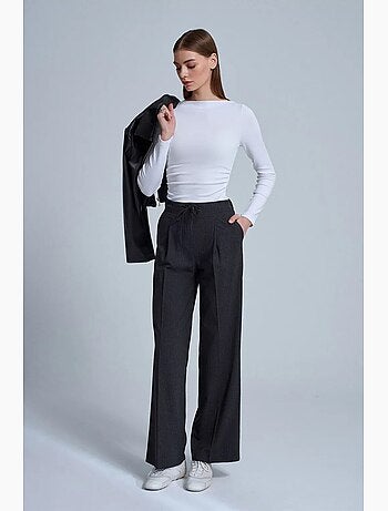 Pantalón de crepé de pernera ancha con cordón dilvin
