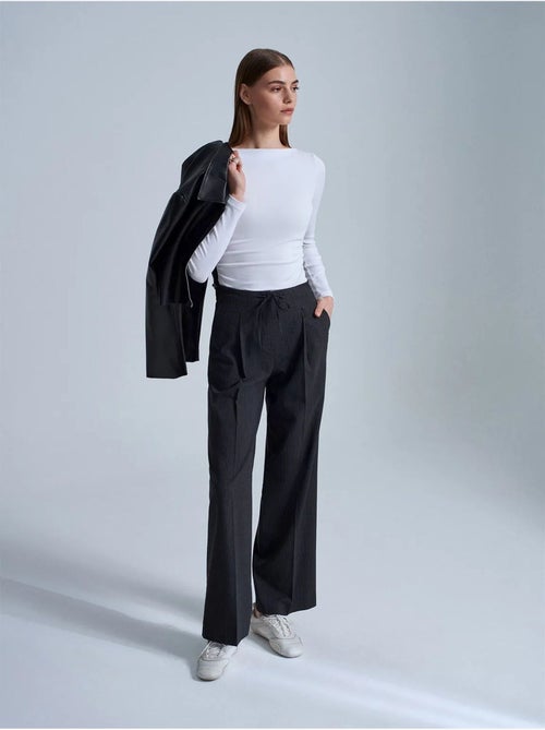 Pantalón de crepé de pernera ancha con cordón dilvin - Kiabi