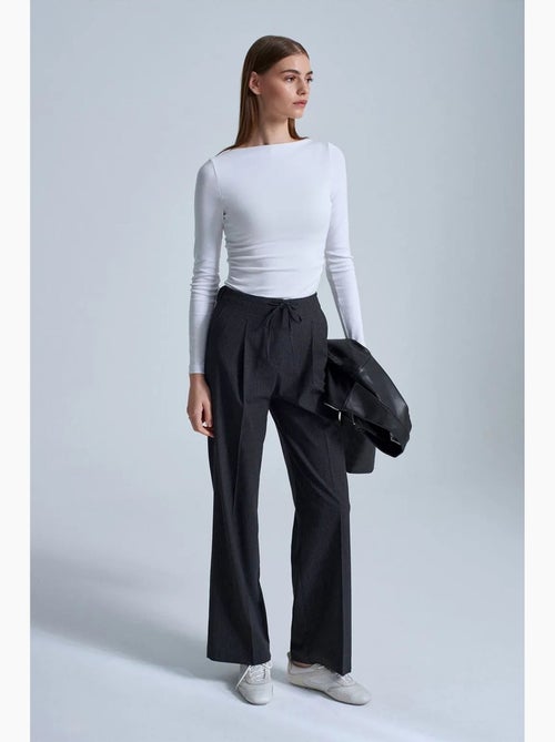 Pantalón de crepé de pernera ancha con cordón dilvin - Kiabi