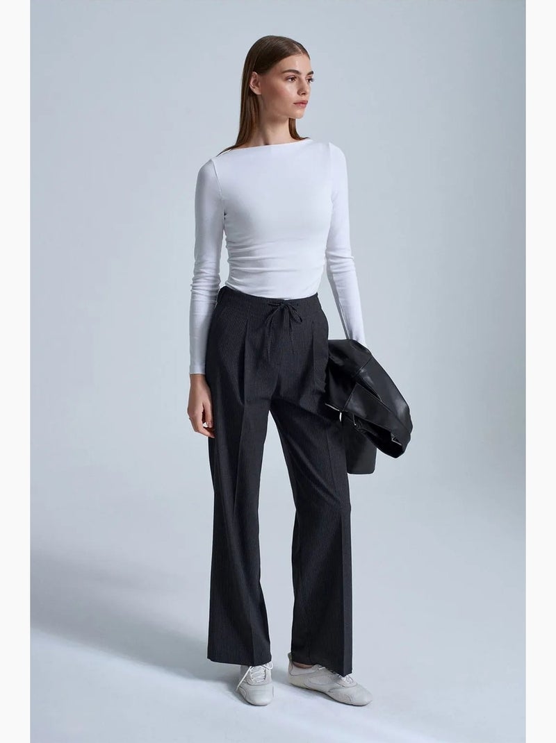 Pantalón de crepé de pernera ancha con cordón dilvin Gris negro - Kiabi