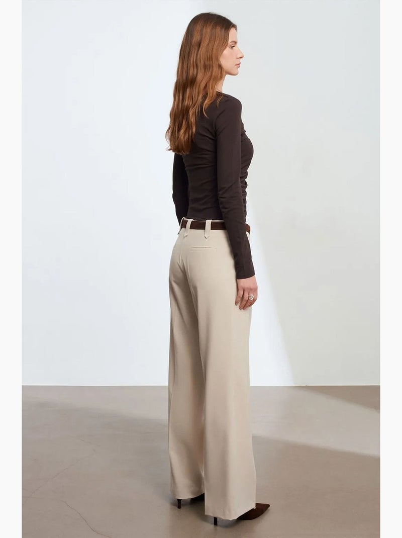 Pantalón de crepé de pernera ancha de tiro medio dilvin Arena - Kiabi
