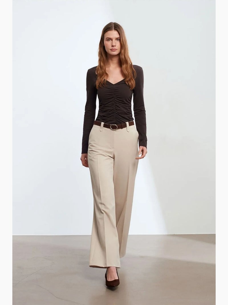 Pantalón de crepé de pernera ancha de tiro medio dilvin Arena - Kiabi
