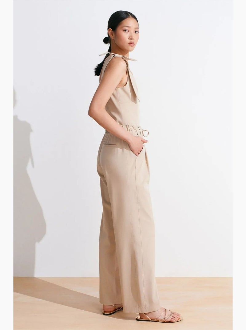 Pantalón de crepé de pernera ancha dilvin Beige arcilla - Kiabi