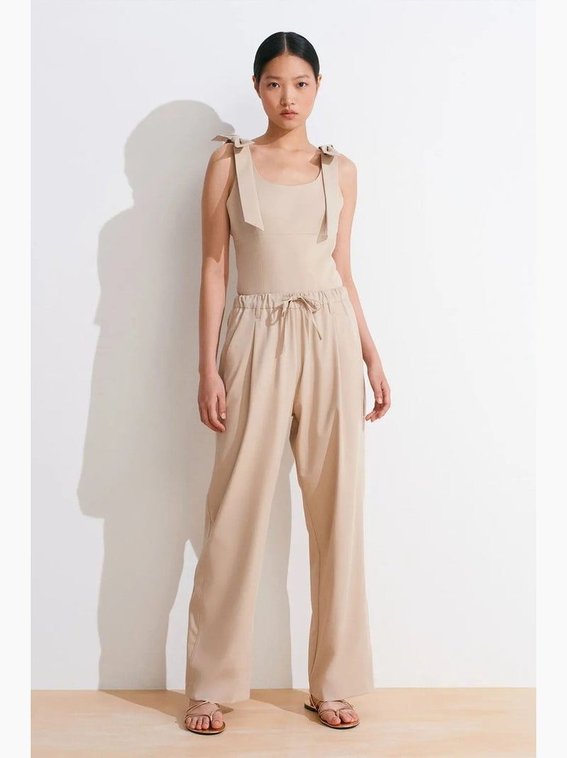 Pantalón de crepé de pernera ancha dilvin Beige arcilla - Kiabi