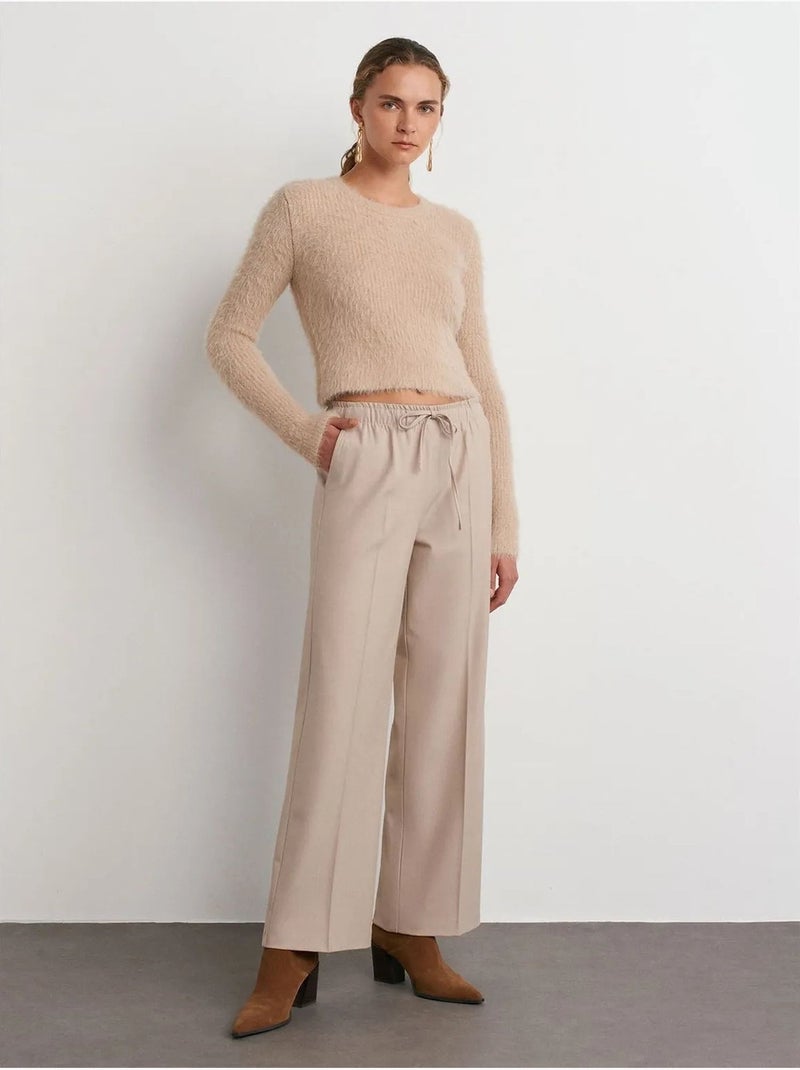 Pantalón de crepé de pernera ancha dilvin Beige arcilla - Kiabi