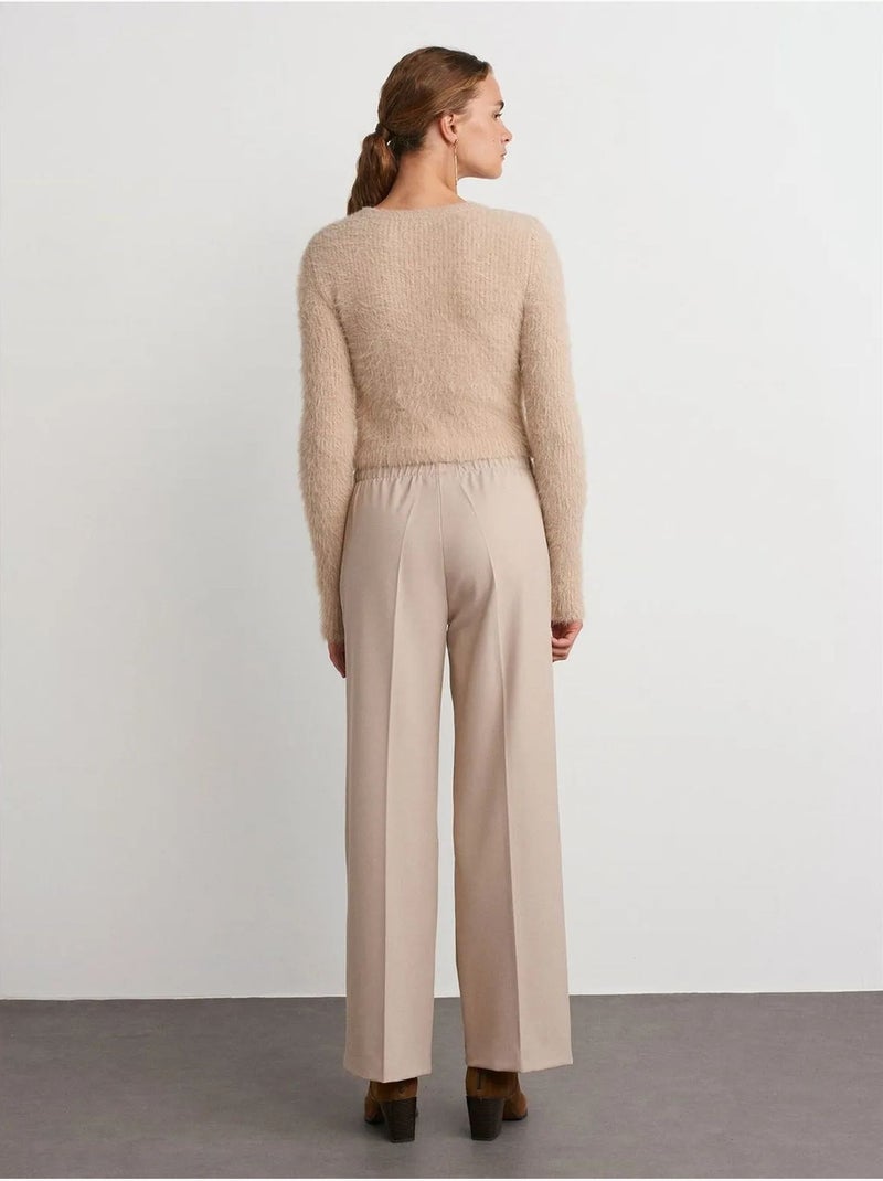 Pantalón de crepé de pernera ancha dilvin Beige arcilla - Kiabi