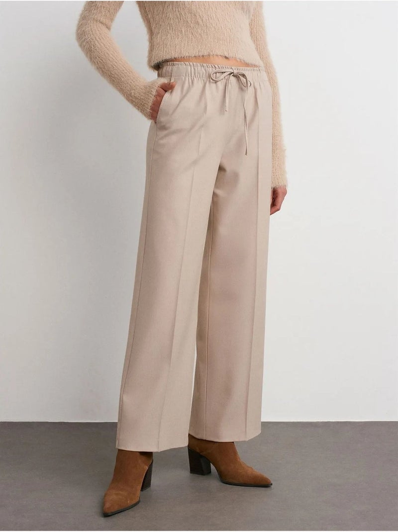 Pantalón de crepé de pernera ancha dilvin Beige arcilla - Kiabi