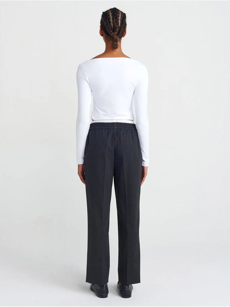 Pantalón de crepé de pernera ancha dilvin Gris negro - Kiabi