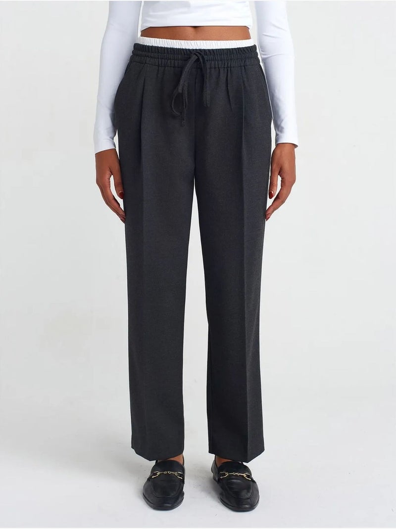 Pantalón de crepé de pernera ancha dilvin Gris negro - Kiabi