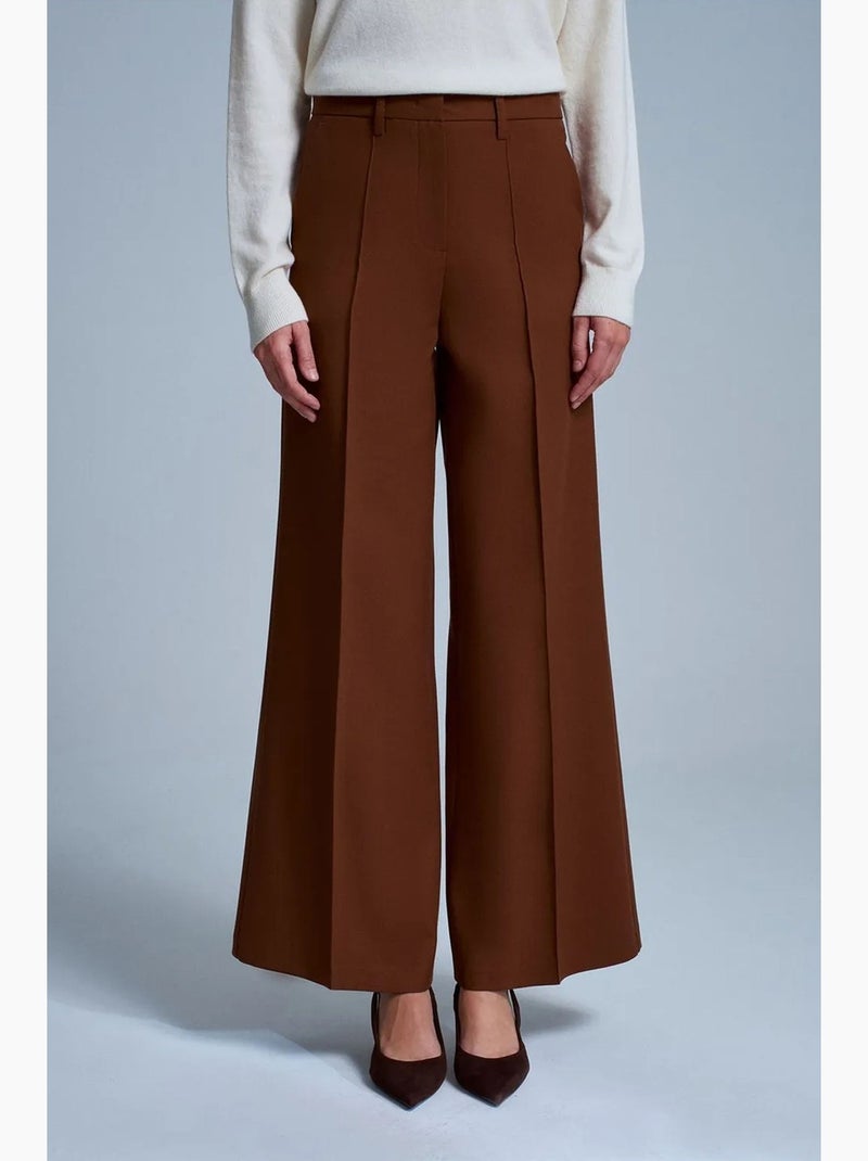 Pantalón de crepé de pernera ancha dilvin Marrón - Kiabi