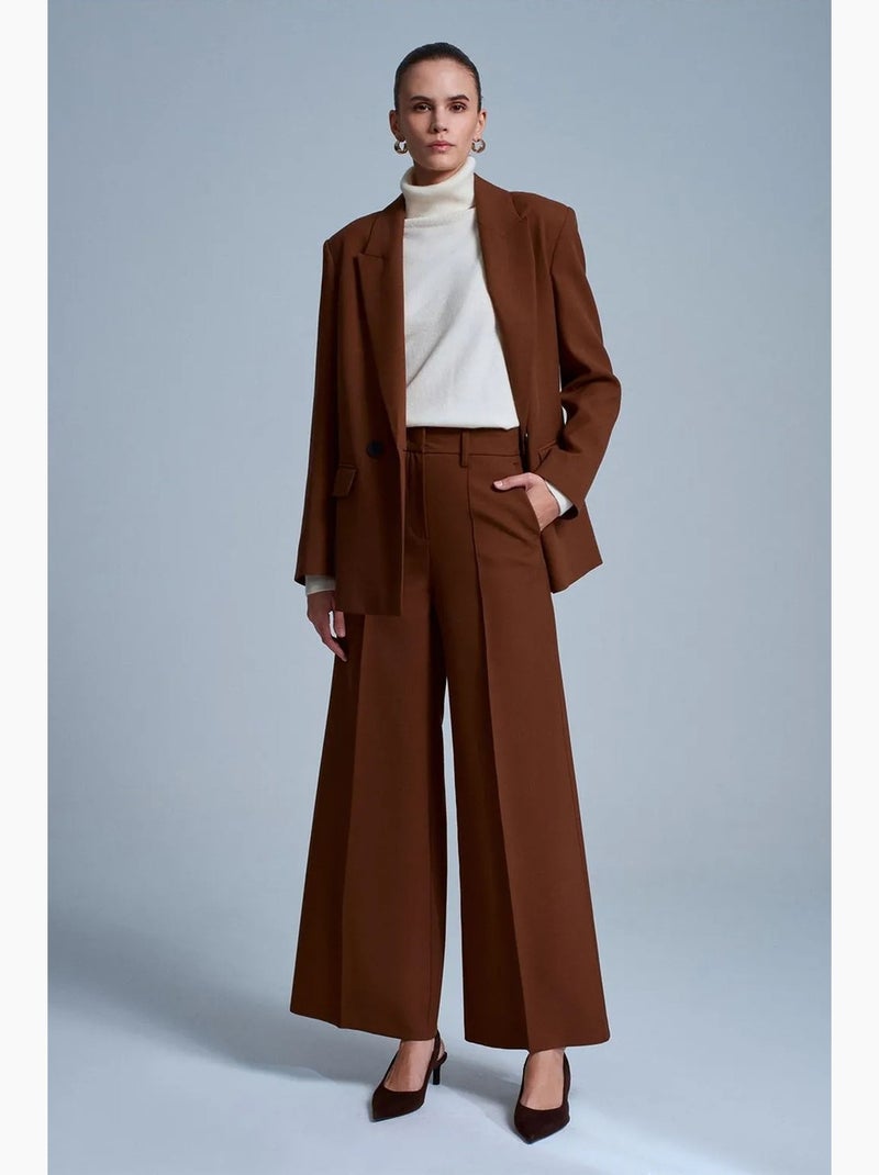 Pantalón de crepé de pernera ancha dilvin Marrón - Kiabi
