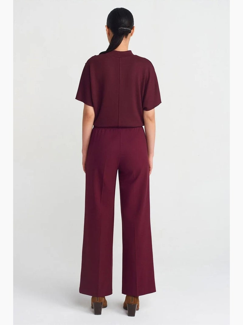 Pantalón de crepé de pernera ancha dilvin Rojo burdeos - Kiabi