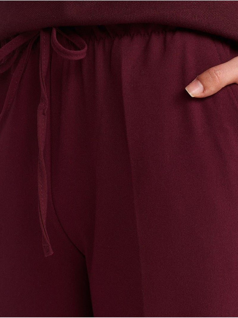Pantalón de crepé de pernera ancha dilvin Rojo burdeos - Kiabi