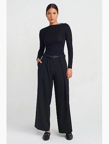 Pantalón de crepé de pernera ancha para mujer con cinturón dilvin